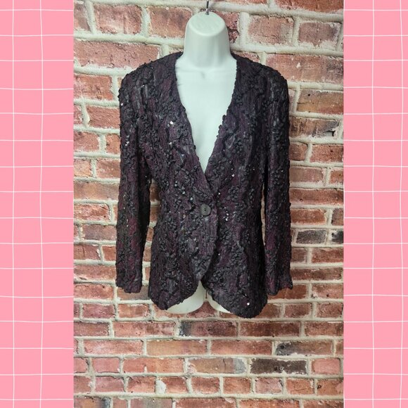 Vintage 90s Women's CATHY HARDWICK Sequin Texture Blazer Jacket Medium - Picture 1 of 7